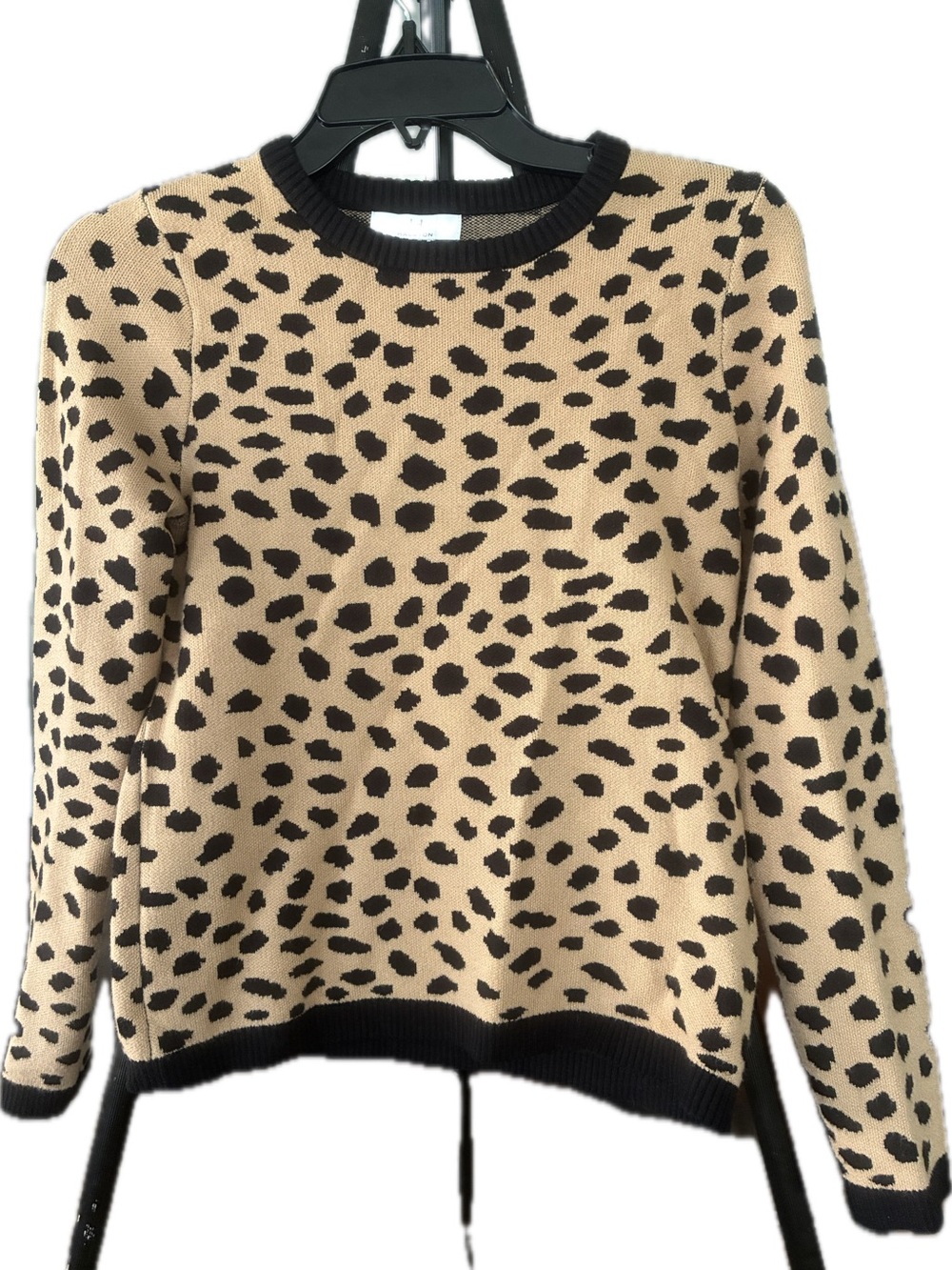 H by Halston Beige and Black Leopard/Cheeta Crewneck Sweater